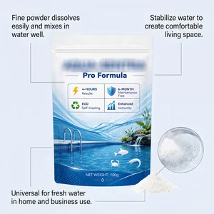 Detail view of 100g fine water clarification powder for aquarium and home use.