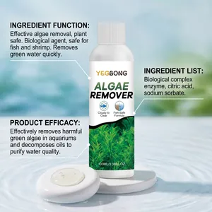 Detailed view of YEGBONG aquarium algae remover bottle and liquid gel texture