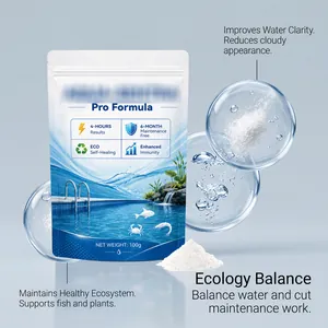 Detail view of 100g water clarification powder pouch with ecology balance features