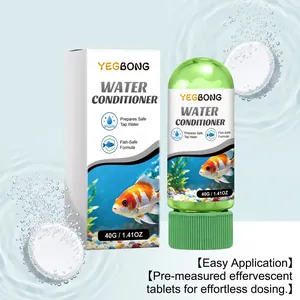 Detailaufnahme von YEGBONG Aquarien-Wasseraufbereiter mit sich auflösenden Tabletten.