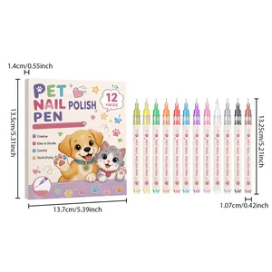 Lot de 12 feutres de vernis à ongles pour animaux avec dimensions boîte chats chiens