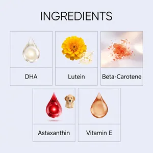 Detail view showing five key ingredients: DHA, Lutein, Beta-Carotene, and vitamins.