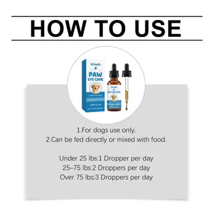 Detailed instructional guide on how to use Kriath dog eye care liquid and dosage.