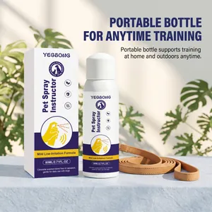 Detail view of YEGBONG pet training spray bottle and box for dog behavior training.
