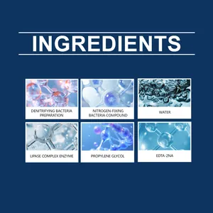 Detailed ingredient list for aquarium water clarifier with molecular visualization