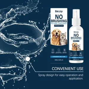 Detail view of EelJoy pet oral care spray with 100ml bottle and packaging box.