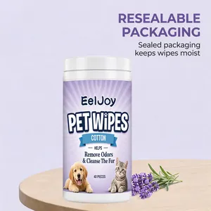 Toallitas EelJoy de lavanda para mascotas, envase resellable para limpieza suave.