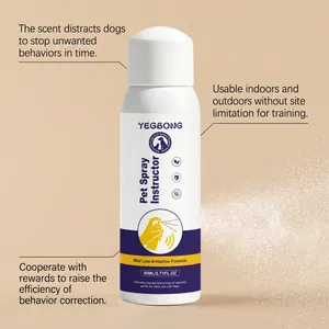 Detail view of pet training spray with mist effect and usage instructions