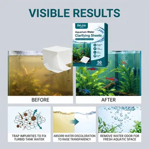 Detailansicht der Aquariumwasser-Klarheit vor und nach der Verwendung von Klärblättern