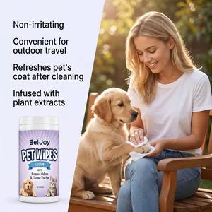 Detalle de toallitas de limpieza EelJoy para mascotas usadas para limpiar patas de perro