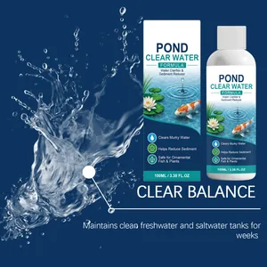 Professional water clarifier formula for clear pond water in a 100ml bottle with packaging box.