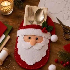 Christmas Cutlery Holder Felt Embroidered Santa Reindeer Tree Table Decoration Fork Spoon Bag For Party Dinner Home