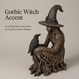 Exquise statue de sorcière gothique en résine avec corbeau pour décoration d'Halloween