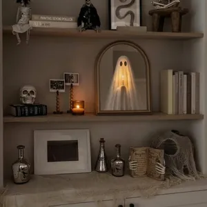 Halloween Light Up Ghost Mirror, spooky arched tabletop decoration for home party