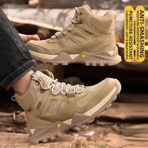 Herren High Top Sicherheitsschuhe Anti-Smashing Stahlkappe Durchstichfest Arbeitsschuhe Mikrofaserleder Gummisohle Industriestiefel