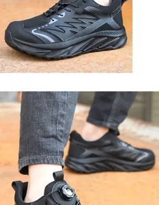 Detail view of lightweight safety shoes with breathable mesh and rotary buckle