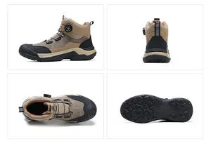 Multi-angle detailed views of men's steel toe safety boots with rotary knob lacing system