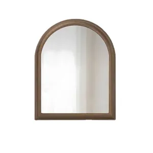 Arched Halloween light up ghost mirror with rustic brown frame for spooky decor