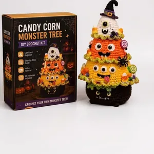 Halloween Candy Corn Monster Baum DIY Häkelset mit Box und fertiger Plüschpuppe
