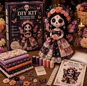 Butterfly Soul Dag Van De Doden Patchwork Pop DIY Pakket Halloween Skelet Pop Naaiset Met Katoenen Stof Draad Gereedschap Handleiding