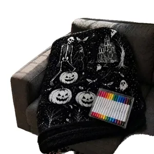 Halloween DIY coloring blanket set with markers for kids and adults