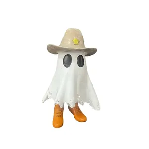 Cute cowboy ghost resin figurine for Halloween home table decor with hat and boots