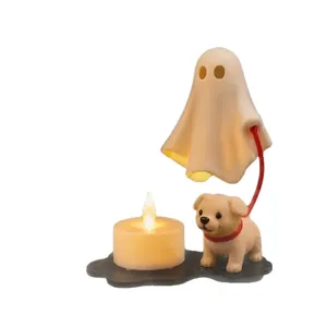 Figura de fantasma de Halloween con cachorro Golden Retriever luz nocturna LED casa