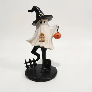 Figurine d'Halloween en résine peinte à la main, fantôme avec chapeau de sorcière