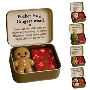 Handmade Christmas Pocket Hug gift set with mini plush character in a cute portable metal tin