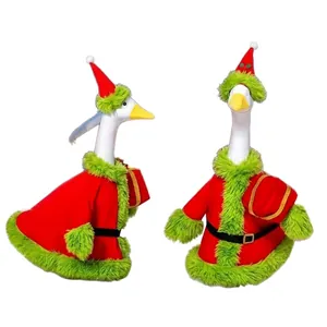 Zwei 23-Zoll-Veranda-Gänse in festlichen rot-grünen Weihnachtsmann-Kostümen