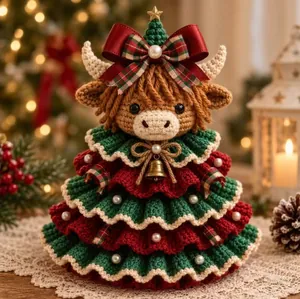 Kit Fai da Te Albero di Natale all'Uncinetto Fatto a Mano Motivo Mucca Highland Renna Pecora Gatto Gufo Volpe Cane Decorazione Natalizia