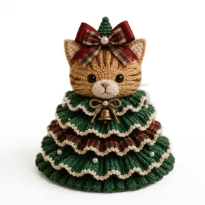 Kit fai-da-te albero di Natale all'uncinetto con adorabile testa di gatto e fiocco