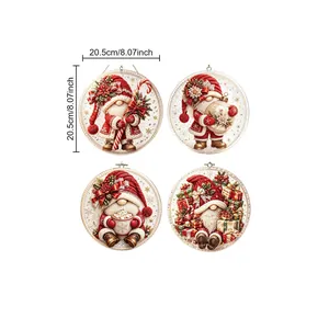 Detail of 4 Christmas gnome diamond art ornaments with 20.5cm diameter dimensions