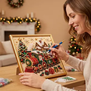 DIY Weihnachten Perle Diamant Malerei Kunst Kit Handgefertigte 3D Perlenstickerei Dekorative Wandkunst Mit Holzrahmen Urlaubsgeschenk