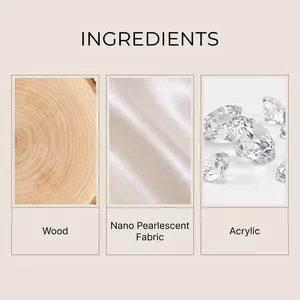 Detailansicht der Materialien: Holz, Nano-Perlmuttgewebe und Acryldiamanten