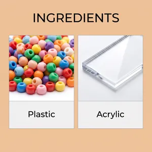 Close-up detail of colorful plastic beads and transparent acrylic board materials