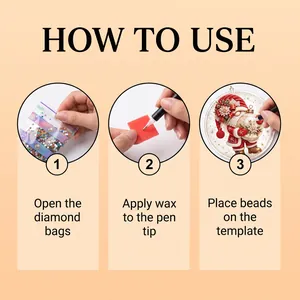 Instructional guide for DIY Christmas diamond art kit showing 3 steps to apply beads