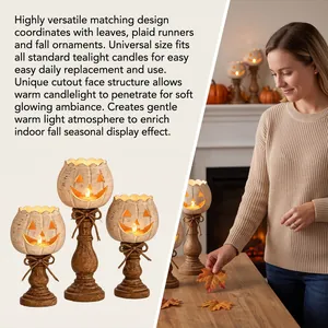 Set di portacandele a forma di zucca bianca rustica per decorazioni autunnali.
