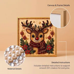 Detailansicht des DIY-Weihnachts-Rentier-Perlen-Malsets mit Materialien und Rahmen