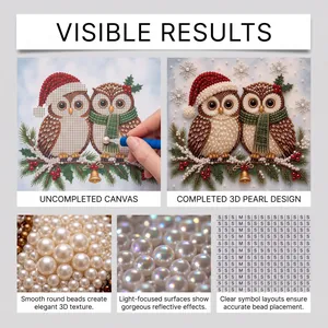 Nahaufnahme von 3D-Perlen und Symbollayout für Weihnachts-Eulen-Diamantmalerei
