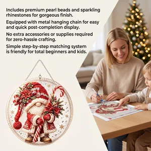 Detail showing family DIY session and finished Christmas diamond art ornament