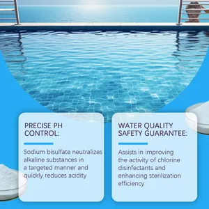 Macro view of sodium bisulfate powder used for precise swimming pool pH level control