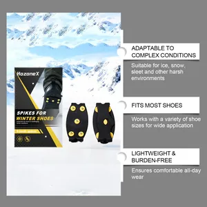 Detail der 5-Zahn-Steigeisen für Winterschuhe mit anpassbaren und leichten Merkmalen.