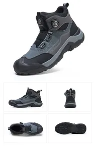 Detail views of men's steel toe safety boots with rotary dial lacing and non-slip sole
