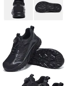 Detailed multi-angle view of black comfortable safety shoes with non-slip EVA outsole