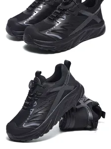 Professional black safety shoes with EVA sole and quick rotating lace system details.