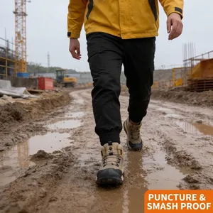 High-top men's safety work boots with anti-smash steel toe and puncture-proof sole