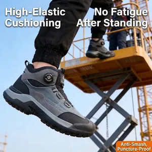 Men's high-top safety shoes with steel toe and quick-release knob closure for construction