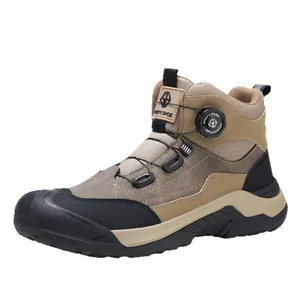Durable men's high-top safety shoes with rotary dial laces and steel toe protection