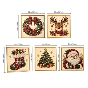 Detail view of 5D acrylic diamond pearl Christmas paintings with dimensions marked 20cm square